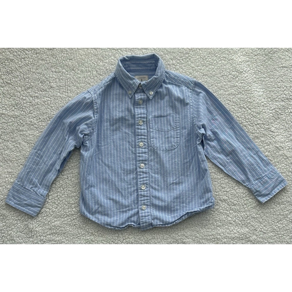 Boys Lands End Blue & White Striped Dress Shirt Button Down Long Sleeve Size 4